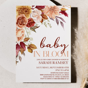 Burgundy Bruine Bloemige Baby In Bloom Baby Shower Kaart