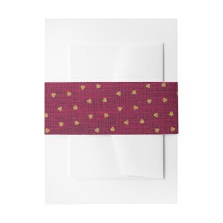 Burgundy Burlap Cute Gold Hearts Rustic Farmhouse Uitnodigingen Wikkel