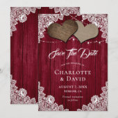 Burgundy Burlap Lace Wedding Enregistrer La Carte (Devant / Derrière)