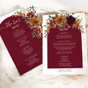 Burgundy Burnt Orange Floral Menu Mariage