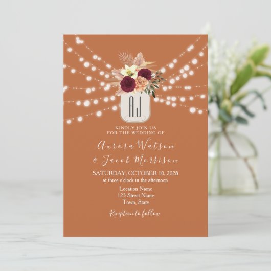 Burgundy Burnt Oranje Weddenschap Kaart (Staand voorkant)