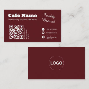 Burgundy Café Zakelijke Kaart QR Code Ontwerp Visitekaartje