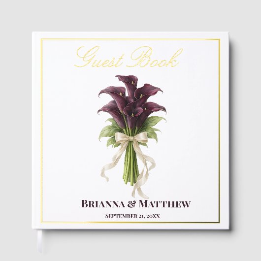 Burgundy Calla Lily Wedding Bouquet Ivory Ribbon (Recto)
