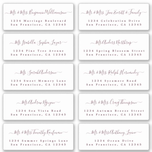 Burgundy Calligraphie Mariage Étiquette de adresse (Devant)