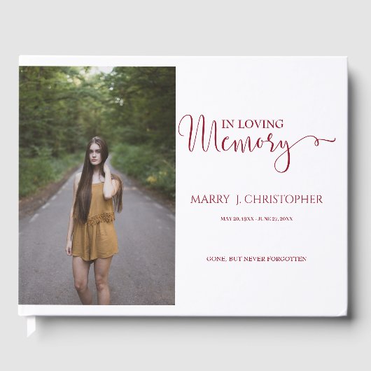 Burgundy Calligraphy Script in Loving Memory Photo Gastenboek (Voorkant)