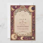 Burgundy Celestial Moon Wedding Save The Date (Voorkant)