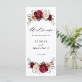 Burgundy Champagne Ivory Mauve Roos Floral Wedding Programma (Staand voorkant)