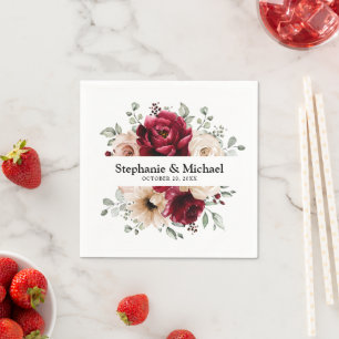 Burgundy Champagne Ivory Mauve Roos Floral Wedding Servet