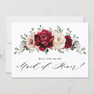 Burgundy Champagne Ivory Mauve Roos Maid of Honor Kaart