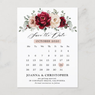 Burgundy Champagne Ivory Mauve Roos Save the Date Briefkaart