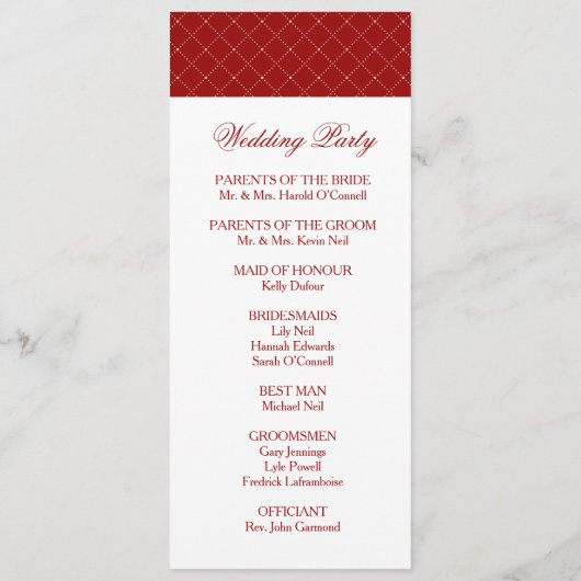 Burgundy Checked Pattern Wedding Ceremony Program Programma (Achterkant)
