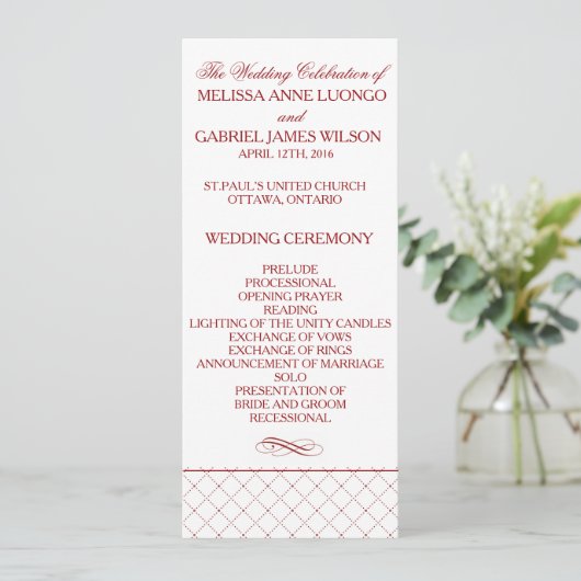 Burgundy Checked Pattern Wedding Ceremony Program Programma (Staand voorkant)