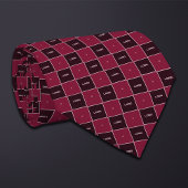 Burgundy Checkerboard Logo Pattern Stropdas