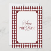 Burgundy Checkered Old Money Wedding Save The Date (Devant)