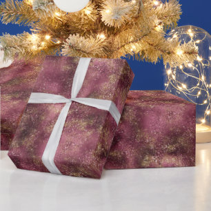 Burgundy Cherry Gold Glitter Glitz Cadeaupapier