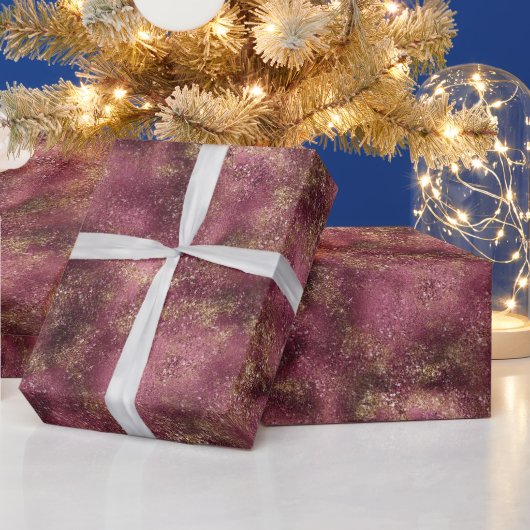 Burgundy Cherry Gold Glitter Glitz Cadeaupapier (Feestdagen)