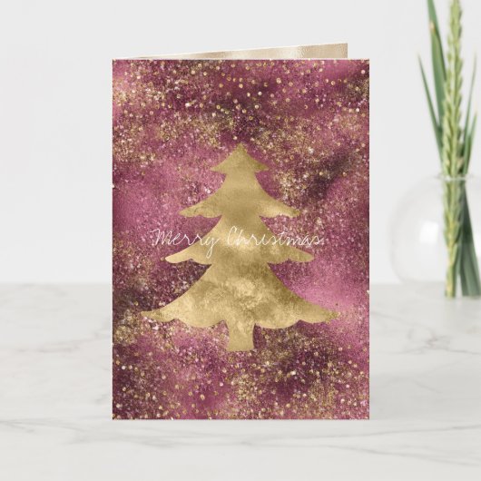 Burgundy Cherry Gold Glitter kerstboom Kaart (Voorkant)