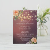 Burgundy Chic Floral String Lights Wedding Detail Kaart (Staand voorkant)