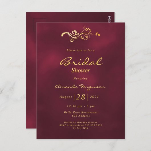 Burgundy classique classique invitation à la douch (Devant / Derrière)