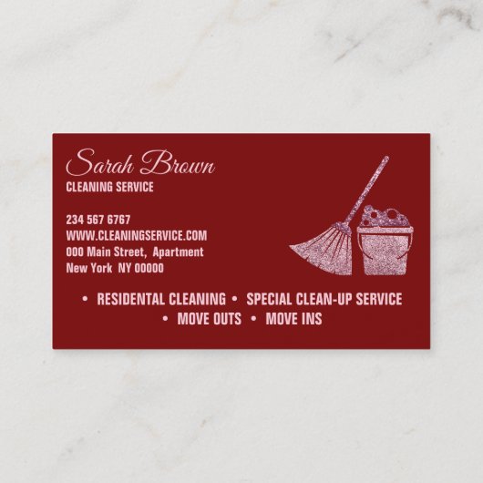 Burgundy Cleaning Service Maid Janitorial sparkle Visitekaartje (Achterkant)