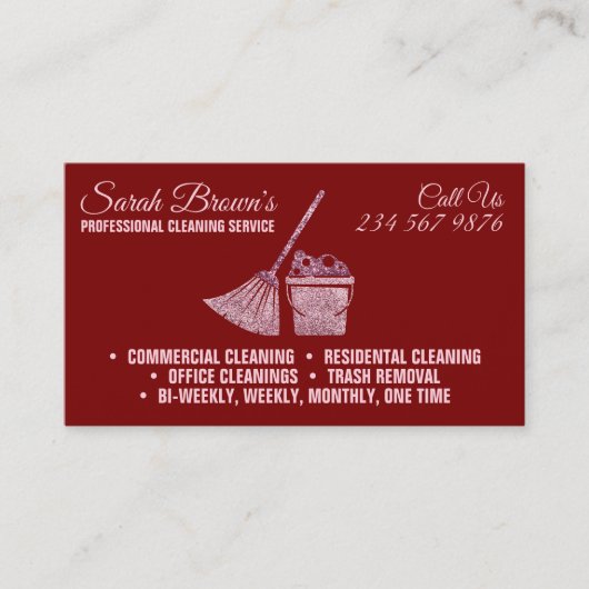 Burgundy Cleaning Service Maid Janitorial sparkle Visitekaartje (Voorkant)
