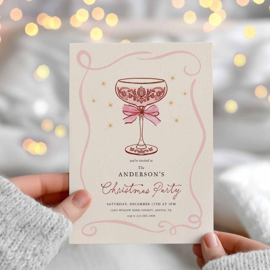 Burgundy Cocktail Christmas Party Invitation