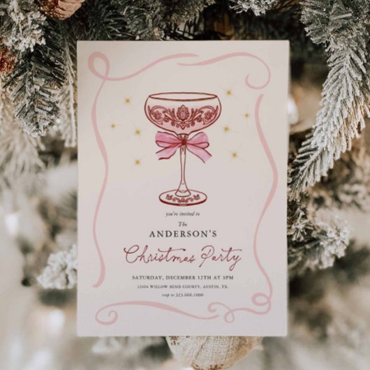 Burgundy Cocktail Christmas Party Invitation