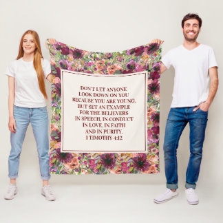 Burgundy Coral Floral Verse Timothy Jeugd Fleece Deken