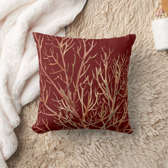 Burgundy & Cream Coral Pattern Kussen (Deken)