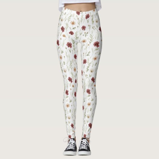 Burgundy Cream Flowers Leggings (Voorkant)