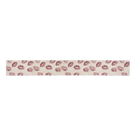 Burgundy Cream Lips Kiss Bridal Shower Grosgrain Lint (Voorkant)