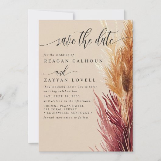 Burgundy Cream Modern Pampas Grass, sla de datum o Kaart (Voorkant)