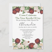 Burgundy Cream Rose Floral Baby shower invitation (Devant)
