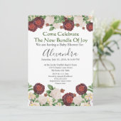 Burgundy Cream Rose Floral Baby shower invitation (Debout devant)