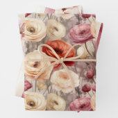 Burgundy Crème Lente Bloemen Bruiloft Borrel Inpakpapier Vel (In situ)