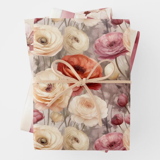 Burgundy Crème Lente Bloemen Bruiloft Borrel Inpakpapier Vel (In situ)