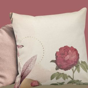 Burgundy & Crème Minimalistische Bloemendesign Kussen