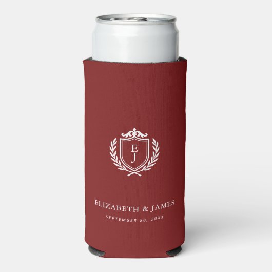 Burgundy Crest Wedding Custom Initials (Seltzer Achterkant)
