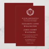 Burgundy Crest Wedding Custom Initials Kaart (Voorkant / Achterkant)