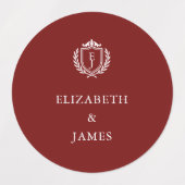 Burgundy Crest Wedding Custom Initials Labels (Design 2)