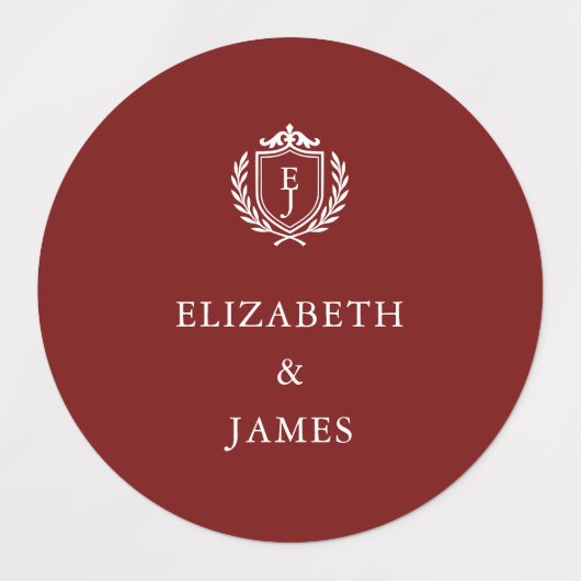 Burgundy Crest Wedding Custom Initials Labels (Design 2)