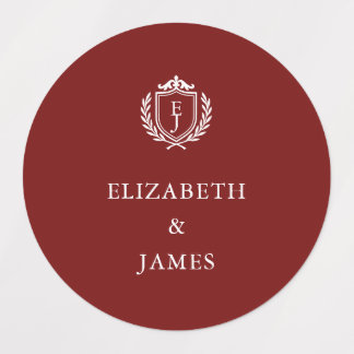 Burgundy Crest Wedding Custom Initials Labels