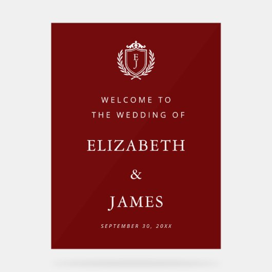 Burgundy Crest Wedding Welcome, Custom Initials (Recto)