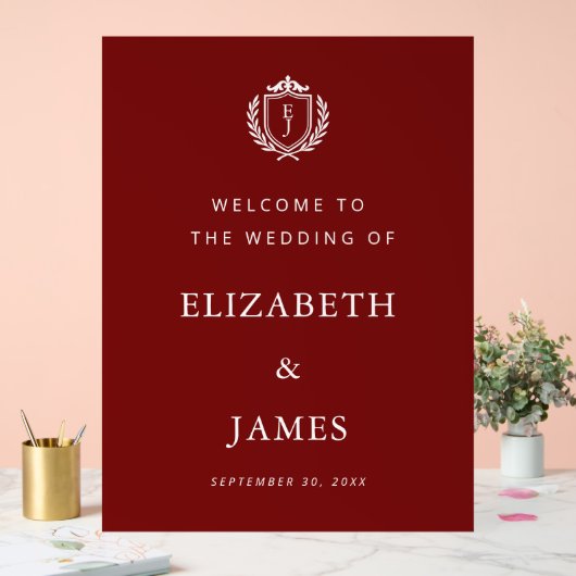 Burgundy Crest Wedding Welcome, Custom Initials (Mariage)