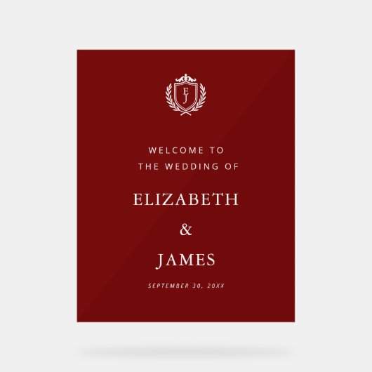 Burgundy Crest Wedding Welcome, Custom Initials (Recto)