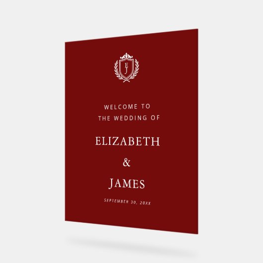 Burgundy Crest Wedding Welcome, Custom Initials (Angle)