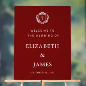 Burgundy Crest Wedding Welcome, Custom Initials Acryl Bord (Neutraal)