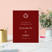 Burgundy Crest Wedding Welcome, Custom Initials Acryl Bord (Huwelijk)