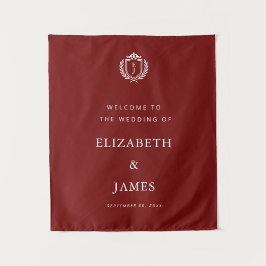 Burgundy Crest Wedding Welcome, Custom Initials Wandkleed (Voorkant)