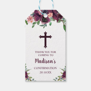 Burgundy Cross Floral Waterverf Cadeaulabel